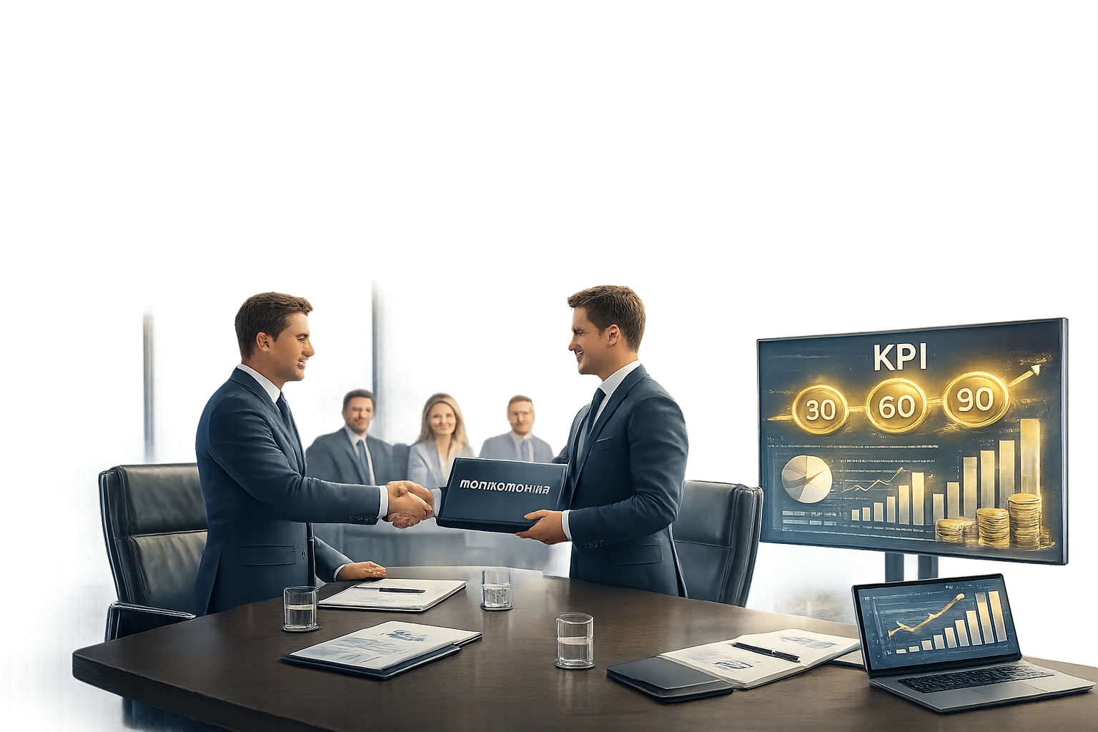 Senior executive onboarding roadmap with role mandate, team alignment, metrics and progress reviews